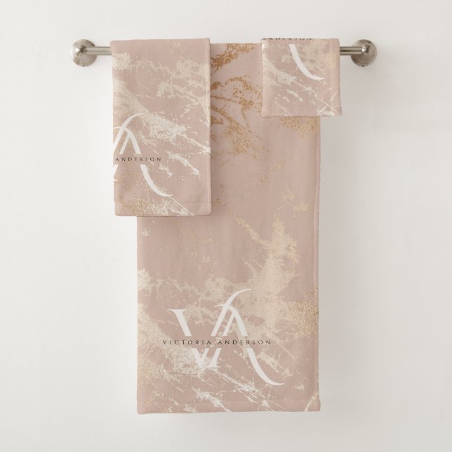 Monogramme Blush Marbre rose Or Foil tendance pers (En situation)