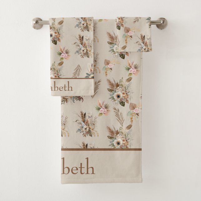 Monogramme Boho Beige Marron Botanique Herbe Flora (En situation)