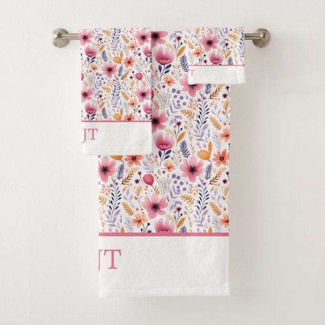 Monogramme Boho Fleurs Sauvages Rose Violet Orange (En situation)