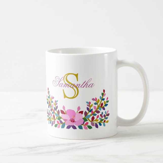Monogramme Boho Folig Hibiscus Mug (Droite)