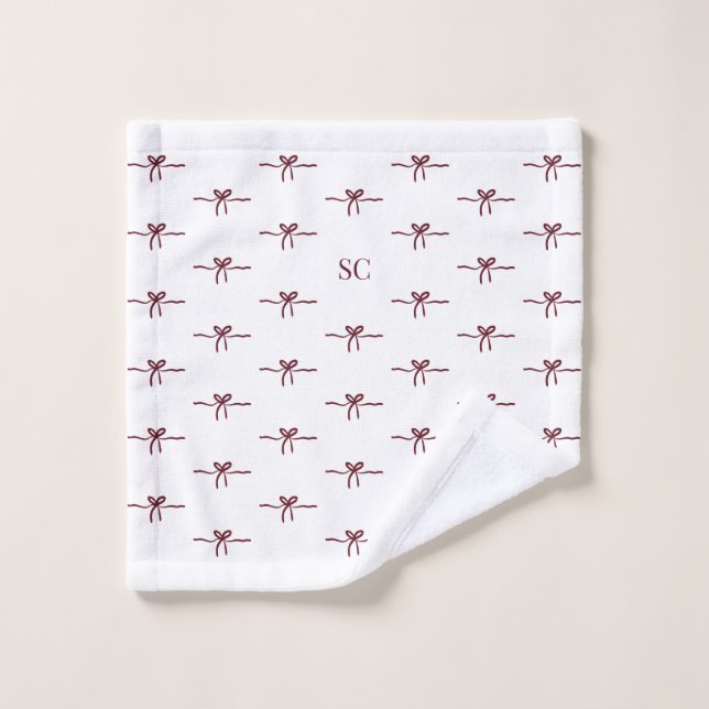 Monogrammé Bordeaux Nœud Blanc Visage Moderne (Gant de toilette)