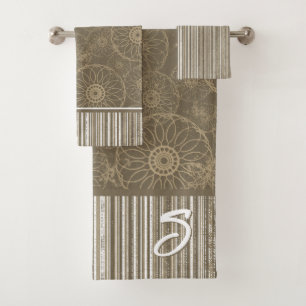 Monogramme Brown Boho Motif et rayures blanches
