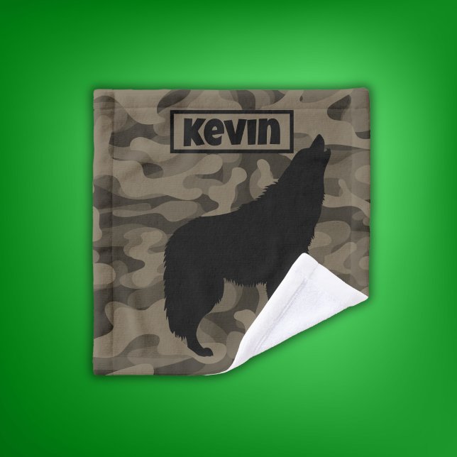 Monogramme Brown Camo Black Wolf Silhouette | (Créateur téléchargé)
