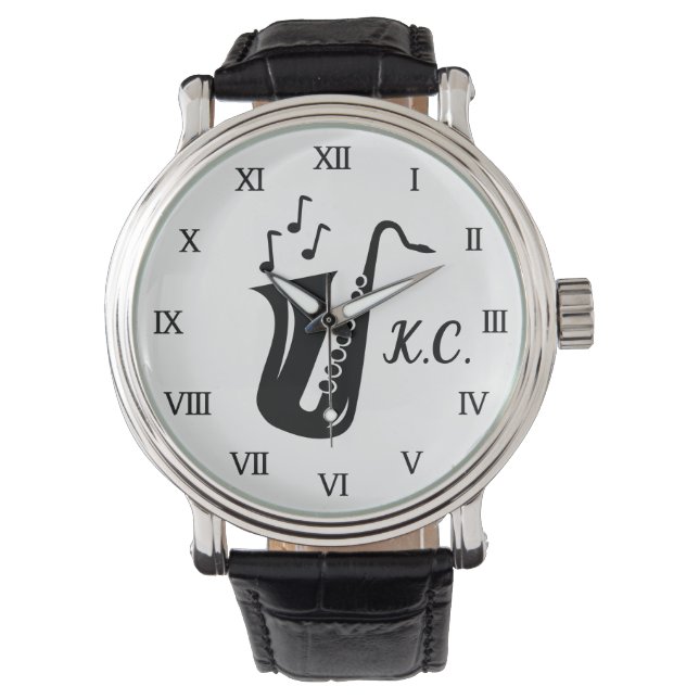 Monogramme cadeau de montre pour lecteur saxophone (devant)