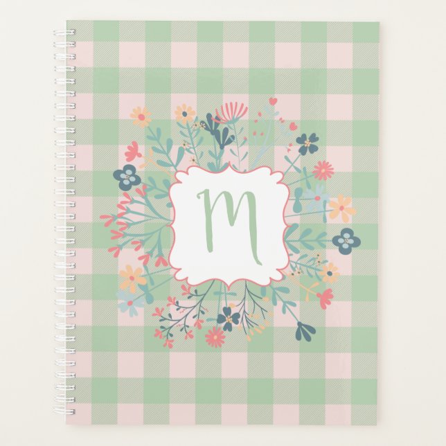 Monogramme Cadre Floral | Plat de buffle vert prin (Devant)