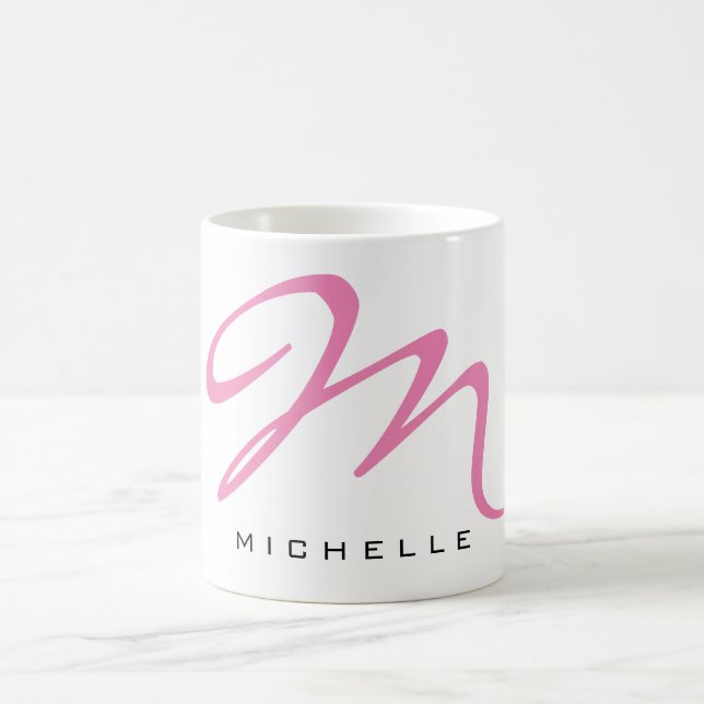 Monogramme Calligraphie rose Votre Nom Coffee Mug (Centre)