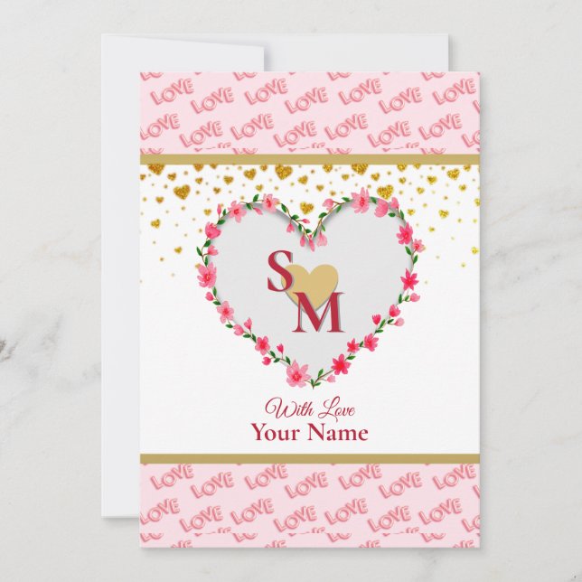 Monogramme Calligraphique Cœurs Amour Or Romantiqu (Devant)