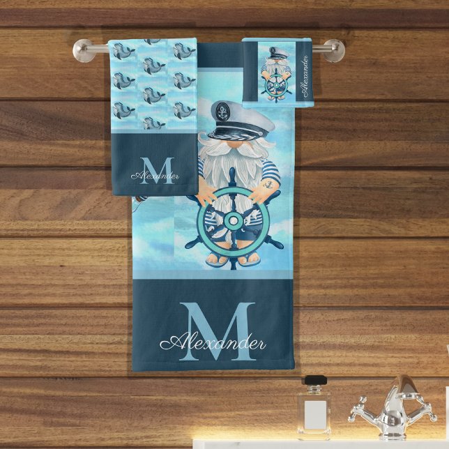 Monogramme Capitaine nautique Gnome Blue White Boy (Créateur téléchargé)