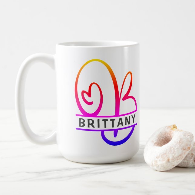 Monogramme cardiaque - Mugs de café personnalisés  (Avec donut)