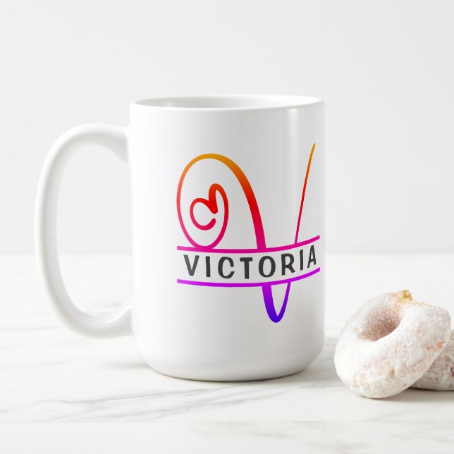 Monogramme cardiaque - Mugs de café personnalisés  (Avec donut)