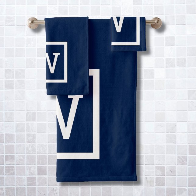 Monogramme carré de bordure bleu marine moderne (Créateur téléchargé)