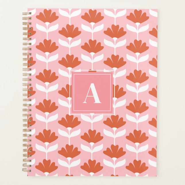 Monogramme carré initial floral rose et rouge vint (Devant)