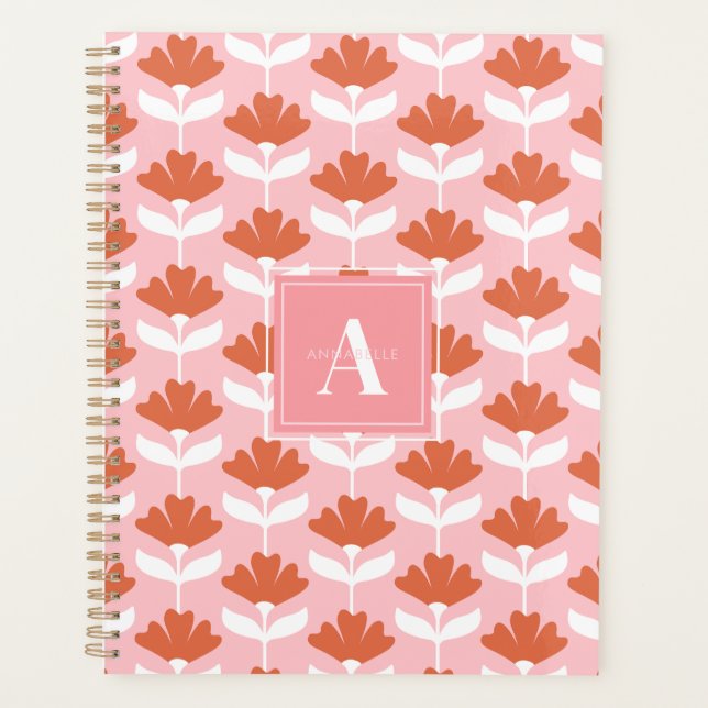 Monogramme carré initial floral rose et rouge vint (Devant)