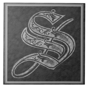 Monogramme" carreau de céramique en pierre gris