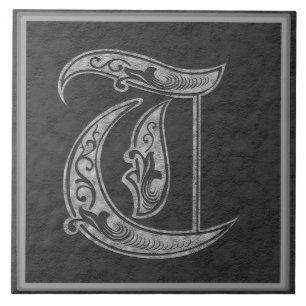 Monogramme" carreau de céramique en pierre gris