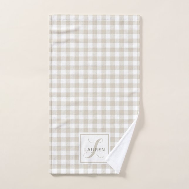 Monogramme carreaux de buffle beige de ferme (Serviette à main)