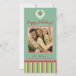 Monogramme Carte photo de vacances Wreath-Stripes
