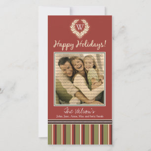 Monogramme Carte photo de vacances Wreath-Stripes 