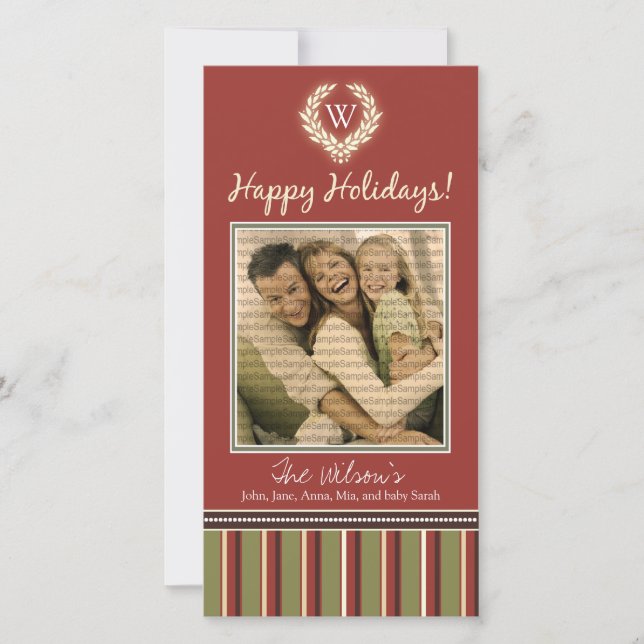 Monogramme Carte photo de vacances Wreath-Stripes  (Devant)