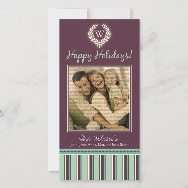 Monogramme Carte photo de vacances Wreath-Stripes  (Devant)