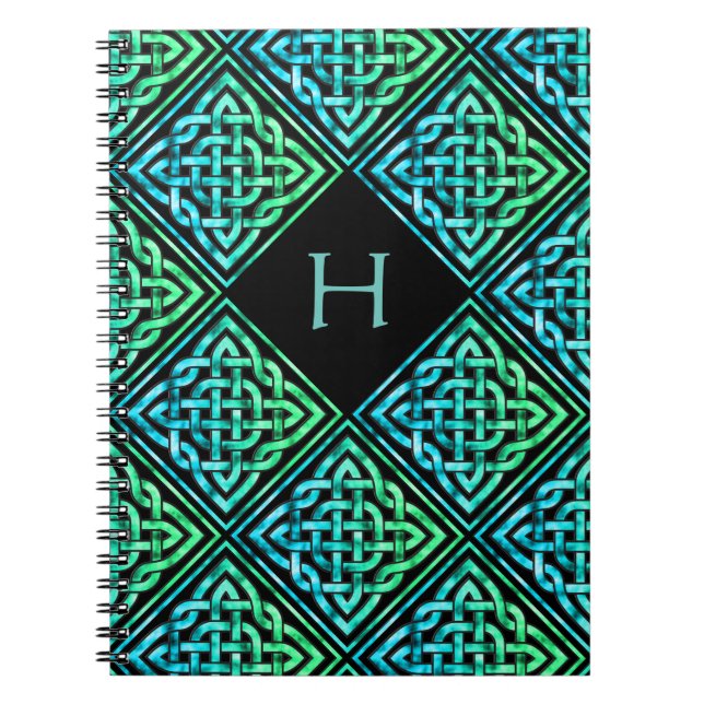 Monogramme Celtic noeud bleu Carnet Motif vert (Devant)