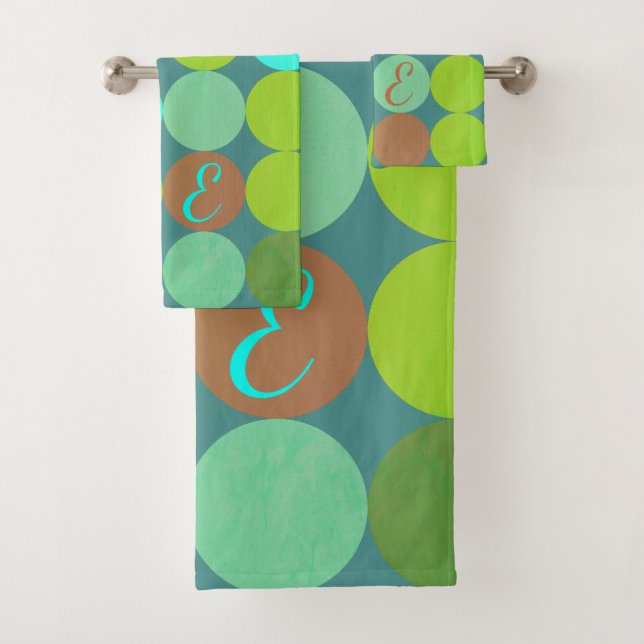 Monogramme Cercles Vert Citron Turquoise & Rouille (En situation)