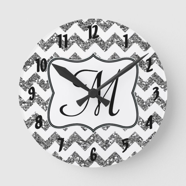 Monogramme Chevron Argent moderne Horloge murale i (Recto)