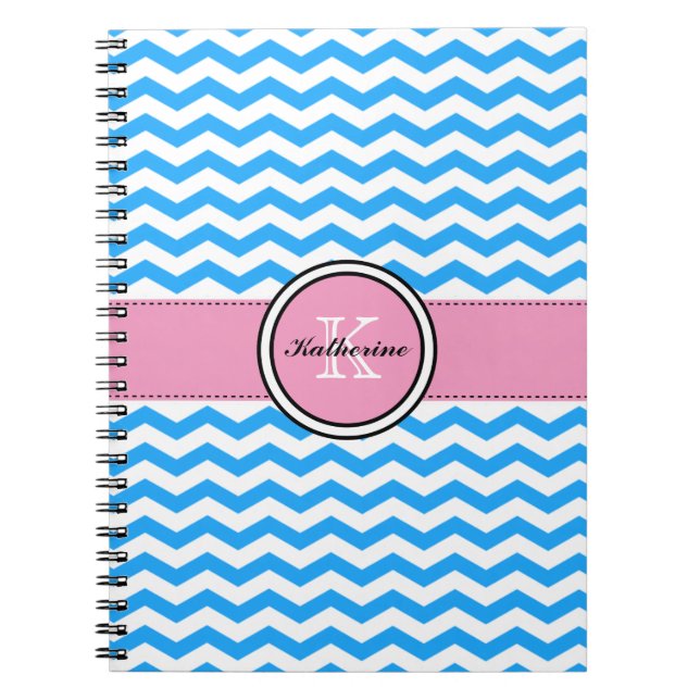 Monogramme Chevron bleu et carnet de notes à (Devant)