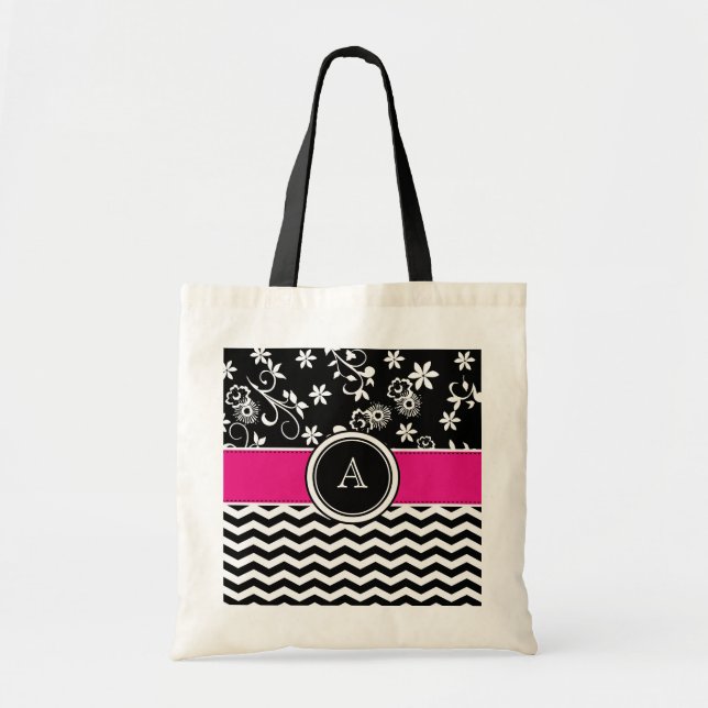 Monogramme Chevron et sac fourre-tout floral à (Devant)