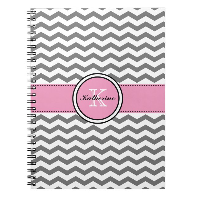 Monogramme Chevron gris et carnet de notes à (Devant)