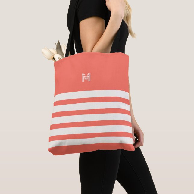 Monogramme | Chic Stripes Sac fourre-tout corail (De près)