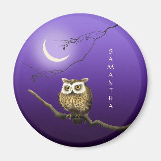 Monogramme Chouette Nuit Lune Bleu foncé Aimant