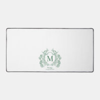Monogramme classique à crête florale vert émeraude