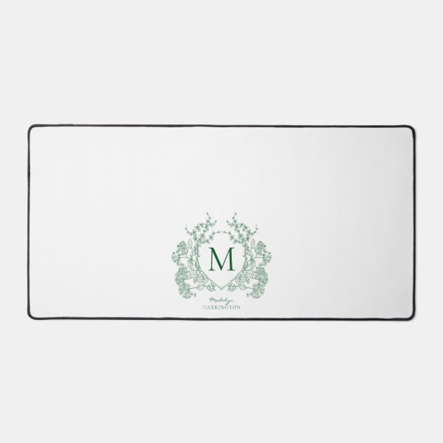 Monogramme classique à crête florale vert émeraude (Recto)