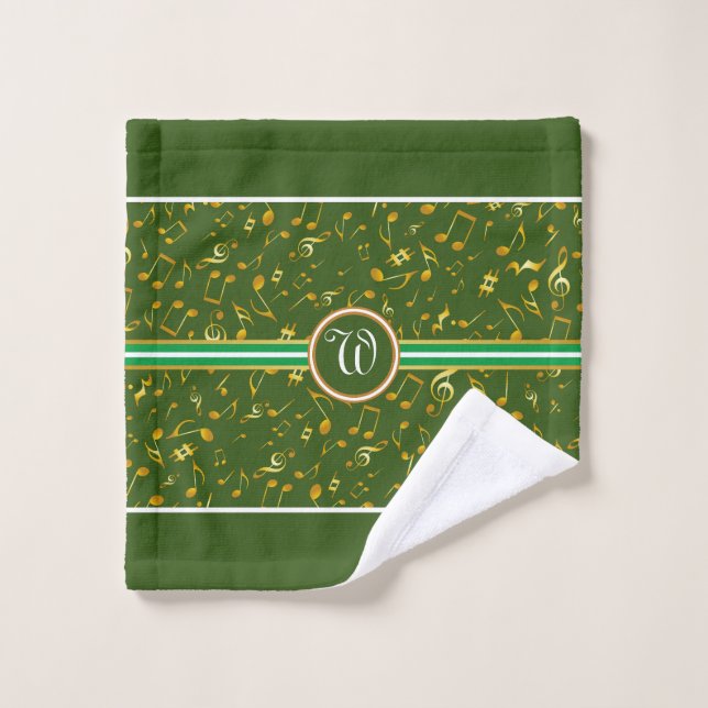 Monogramme classique avec Gold Music Notes sur GRE (Gant de toilette)