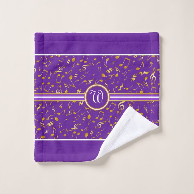Monogramme classique avec Gold Music Notes sur PUR (Gant de toilette)