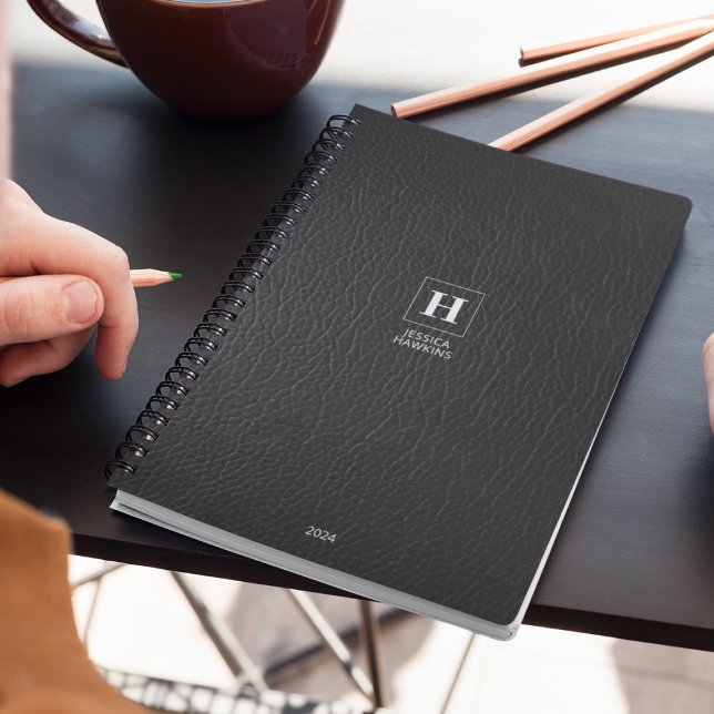 Monogramme classique en cuir noir 202x hebdomadair (Créateur téléchargé)