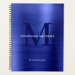 Monogramme classique en métal brossé simple<br><div class="desc">Simple Métallurgique Bleu Classique Monogramme</div>