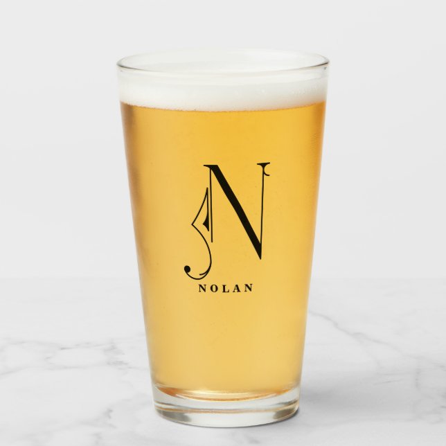 Monogramme classique initial N avec verre de nom d (Devant (rempli))