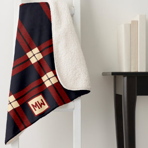 monogramme classique rouge, noir et crème plaid