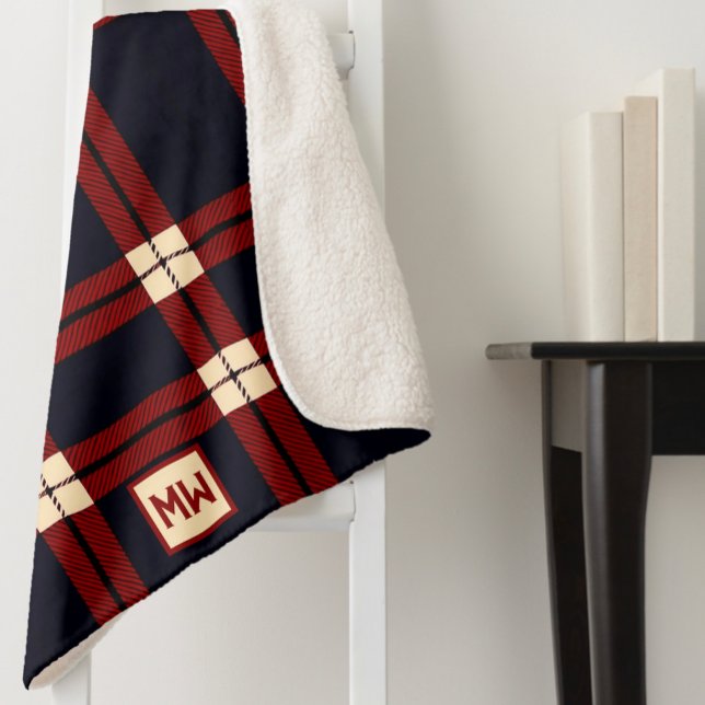 monogramme classique rouge, noir et crème plaid (Créateur téléchargé)