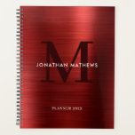 Monogramme classique simple brossé métallique rubi<br><div class="desc">Simple brossé métal rubis rouge classique monogramme</div>