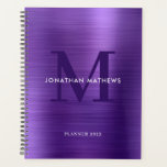 Monogramme classique violet métallique simple bros<br><div class="desc">Planneur classique de monogramme à violet métallique brossé simple</div>