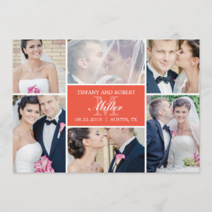 Monogramme Collage Mariage Faire-part - Corail
