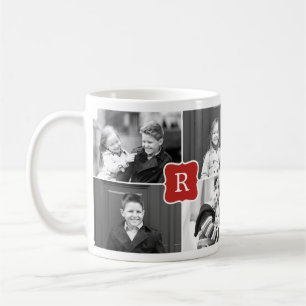Monogramme Collage personnalisé Photo Mug - Rouge