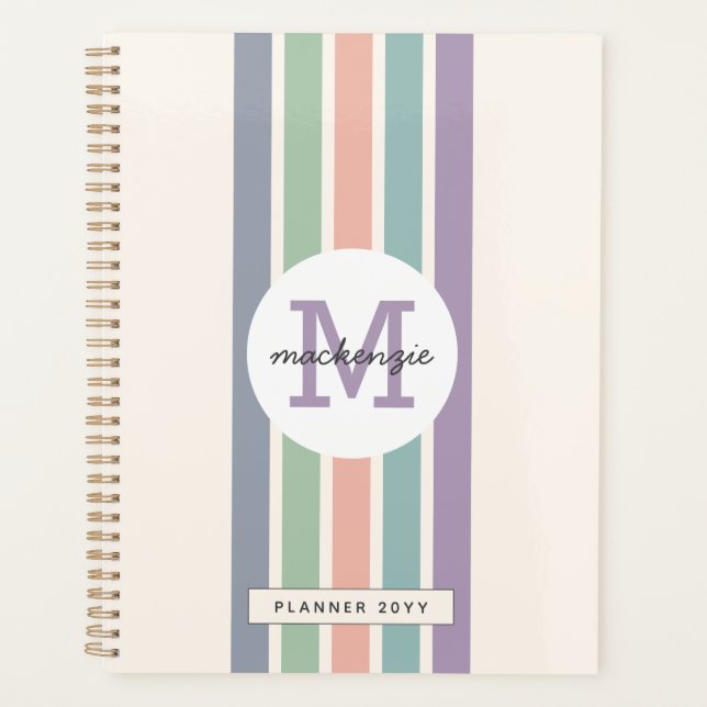 Monogramme Colorful Pastel Stripes Personnalisé (Devant)