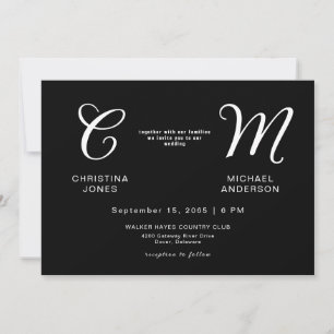Monogramme contemporain Faire-part de mariage noir