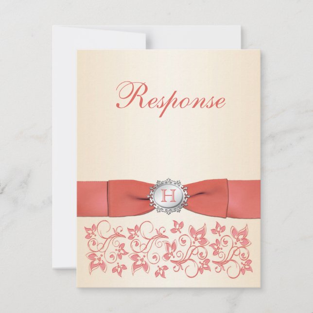 Monogramme Corail Champagne Floral Mariage RSVP (Devant)