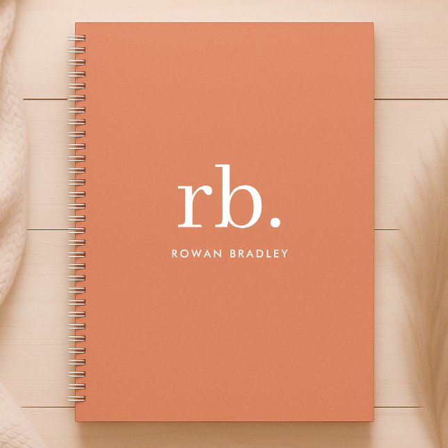 Monogramme Corail Pêche Élégante Feminine Minimali (Feminine stylish coral peach unique monogram planner.)