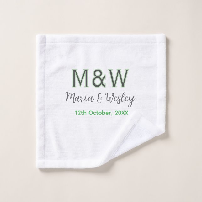 Monogramme couple gris vert moderne date romantiqu (Gant de toilette)